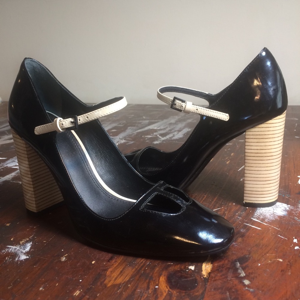 Tory Burch black patent with stacked heel